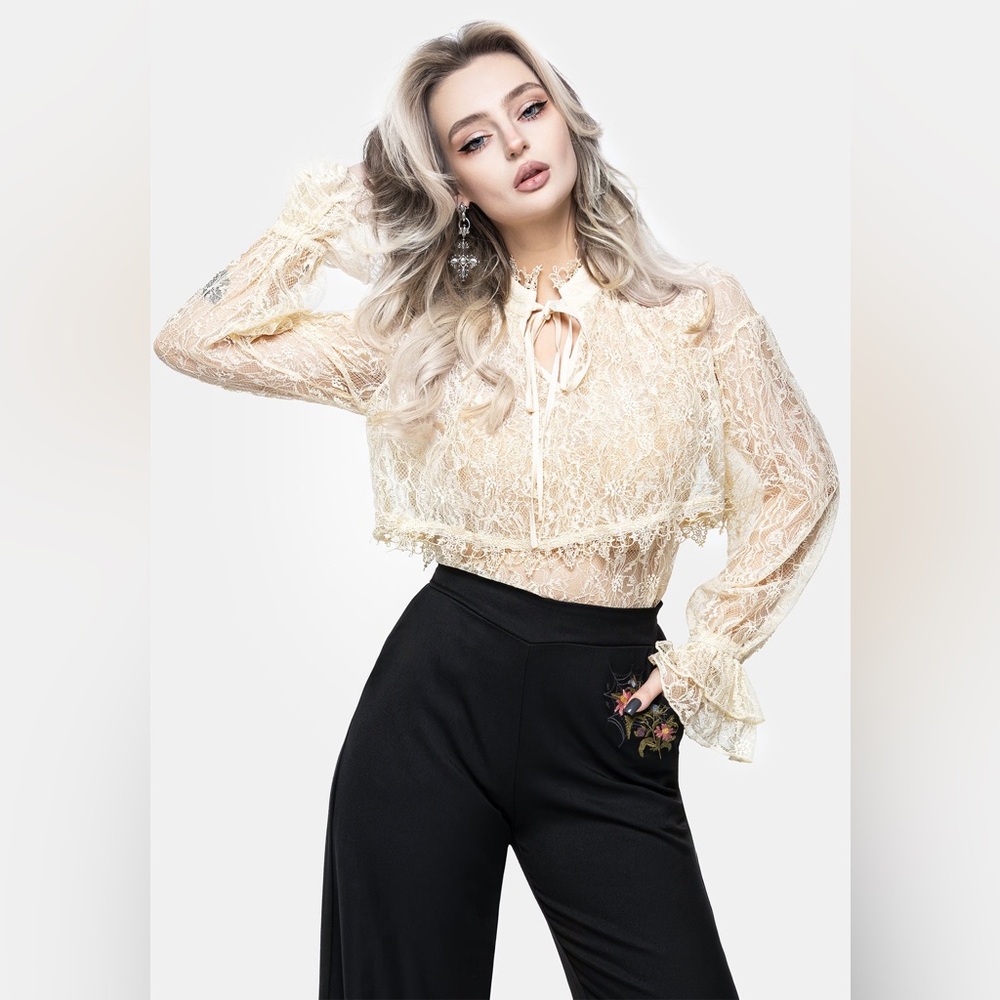 Disturbia Cream Lace Ruffle Blouse - Picture 4 of 7